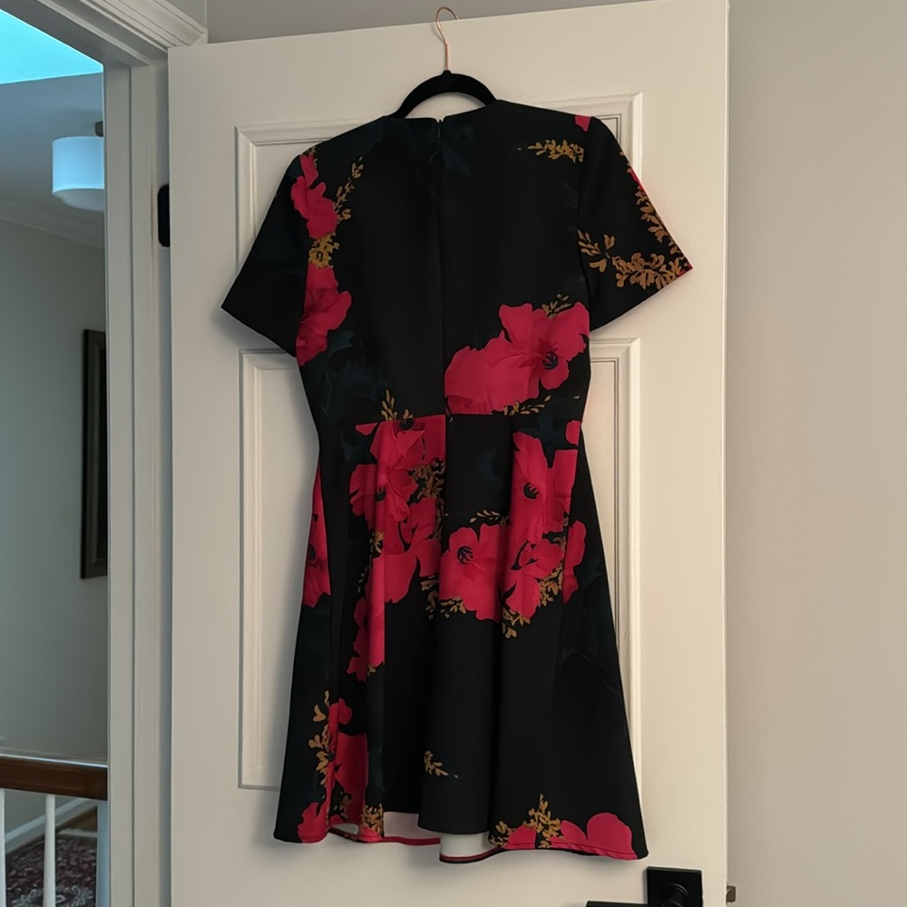 Black Halo dress. Dark green background with fuscia floral pattern. - Picture 3 of 5